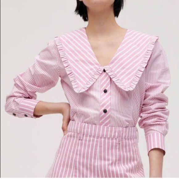 GANNI Ruffled striped cotton-poplin blouse - Picture 8 of 16